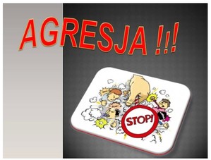 Na zdjęciu napis agresja i rysunek przedstawiający krzyczące twarze i napis stop.