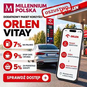Grafika. Oferty rabatów na paliwo z logiem Orlen i banku.