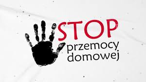Grafika. Otwarta dłoń i napis: stop przemocy domowej.